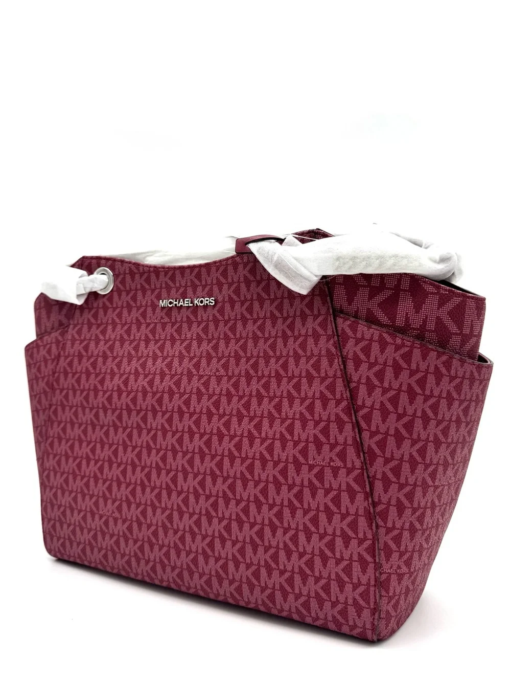 Michael Kors Jet Set Large Signature Logo Shoulder Bag - Maroon